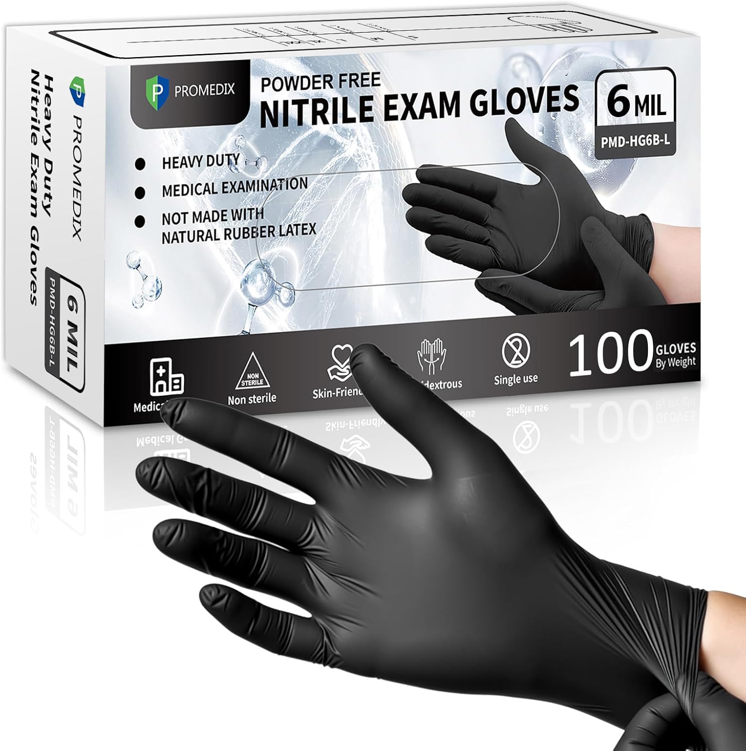 Exam Glove Nitrile - Black Disposable Nitrile Gloves, 6Mil 100