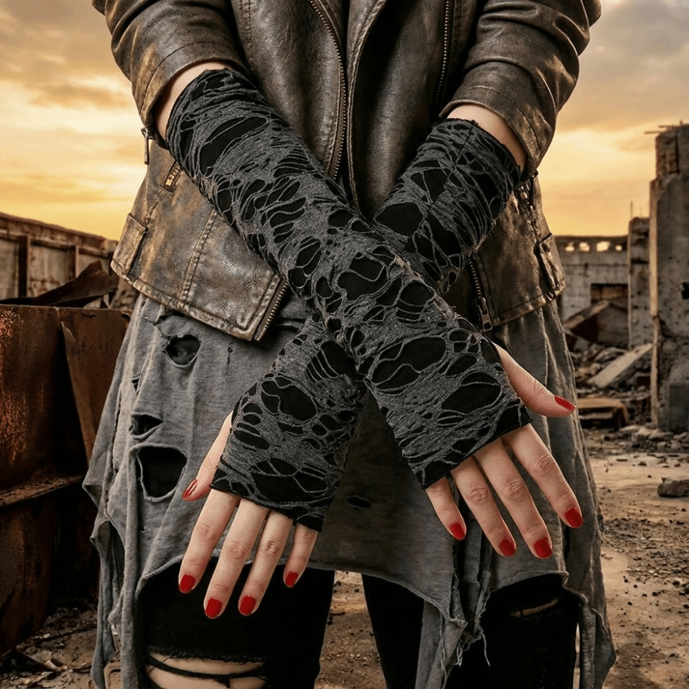 Vintage Long Punk Gloves Dark  - Fingerless Glove Knit avaliação e preço