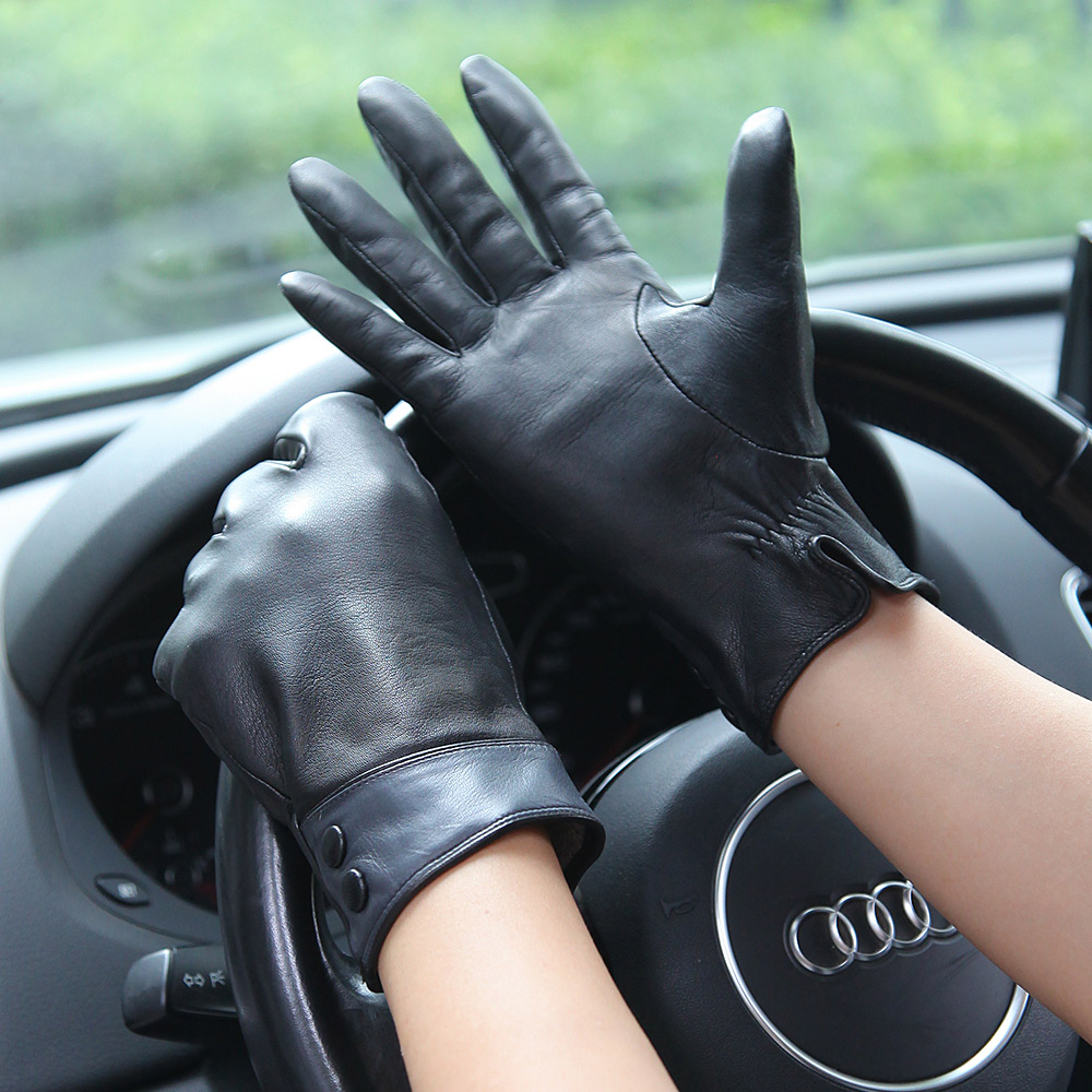 Fashion Black Real Leather Glo - Wool Glove Lined avaliação e preço