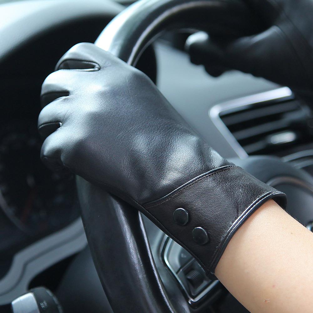 Fashion Black Real Leather Glo - Wool Glove Lined avaliação e preço