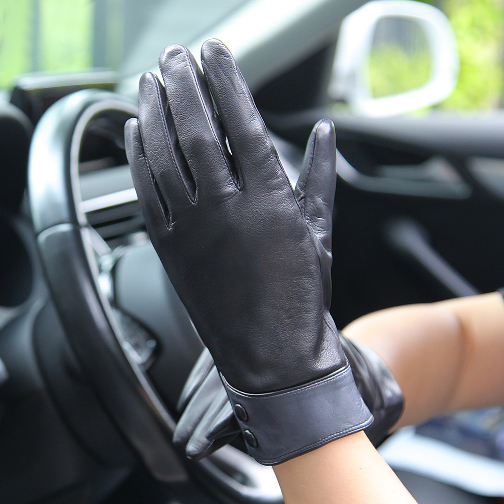 Fashion Black Real Leather Glo - Wool Glove Lined avaliação e preço