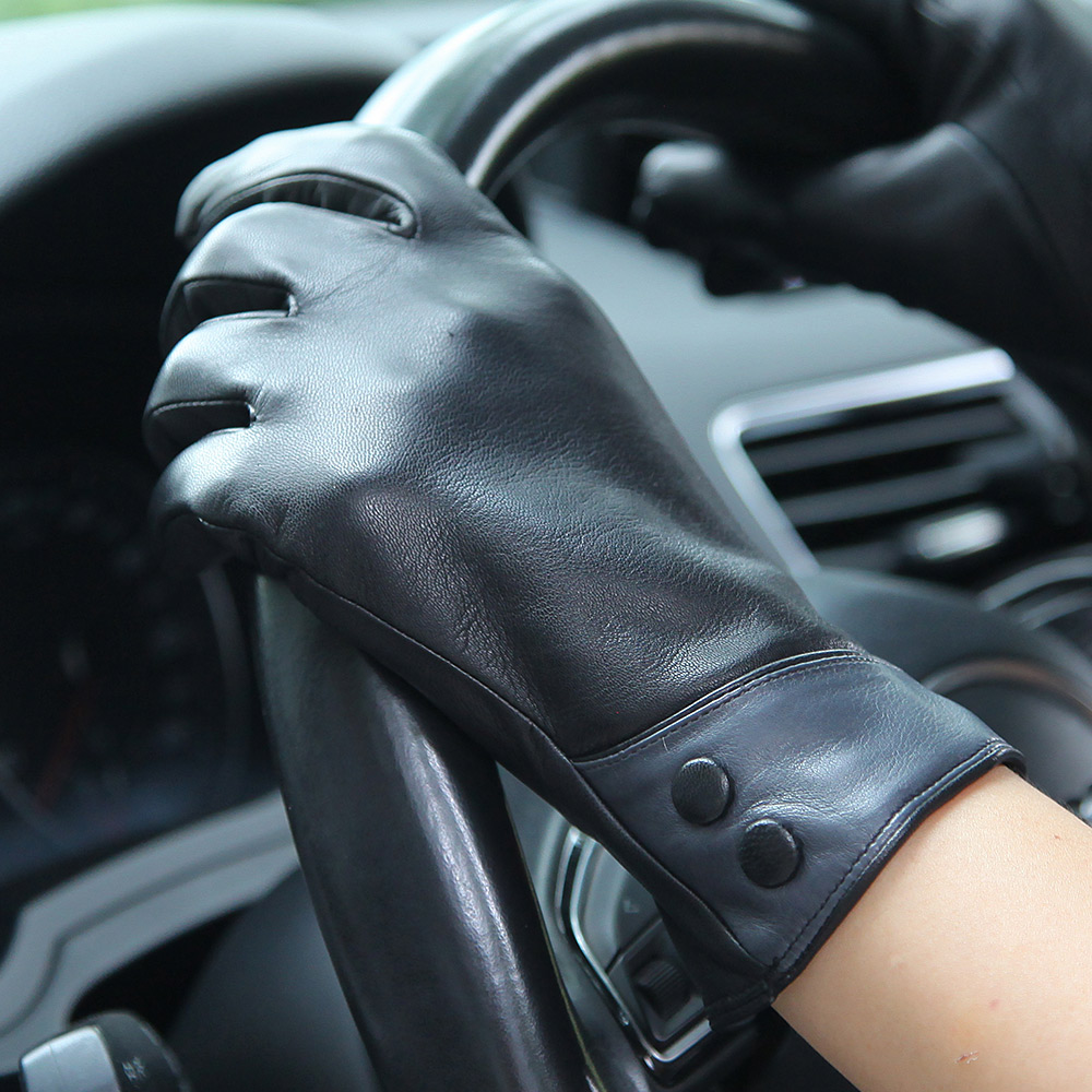 Fashion Black Real Leather Glo - Wool Glove Lined avaliação e preço