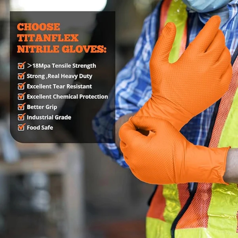 Heavy Duty Orange Nitrile Glov - Nitrile Mechanic Glove avaliação e preço