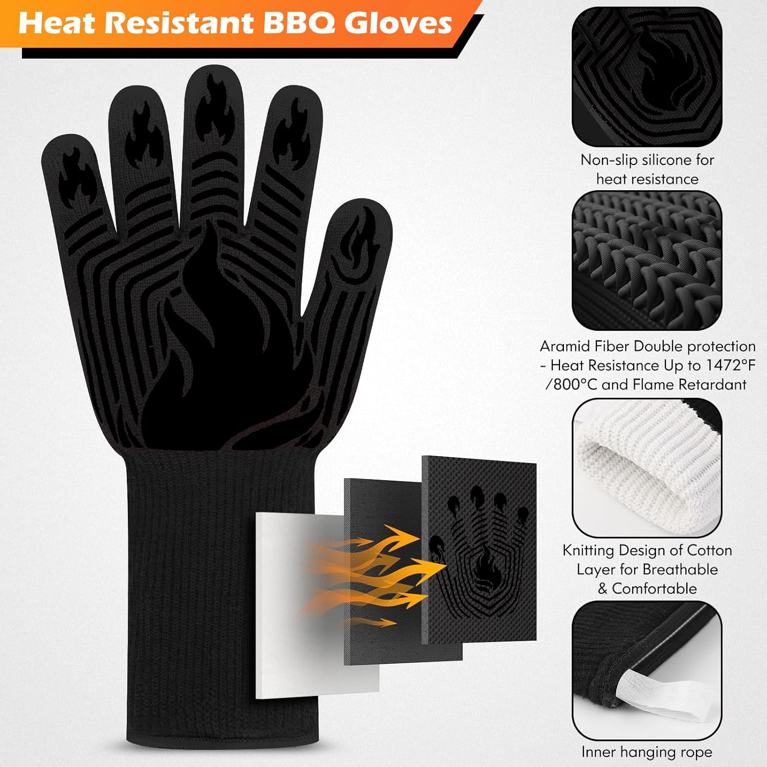 1472°F Heat Resistant BBQ Glov - Oven Mitt Silicone avaliação e preço
