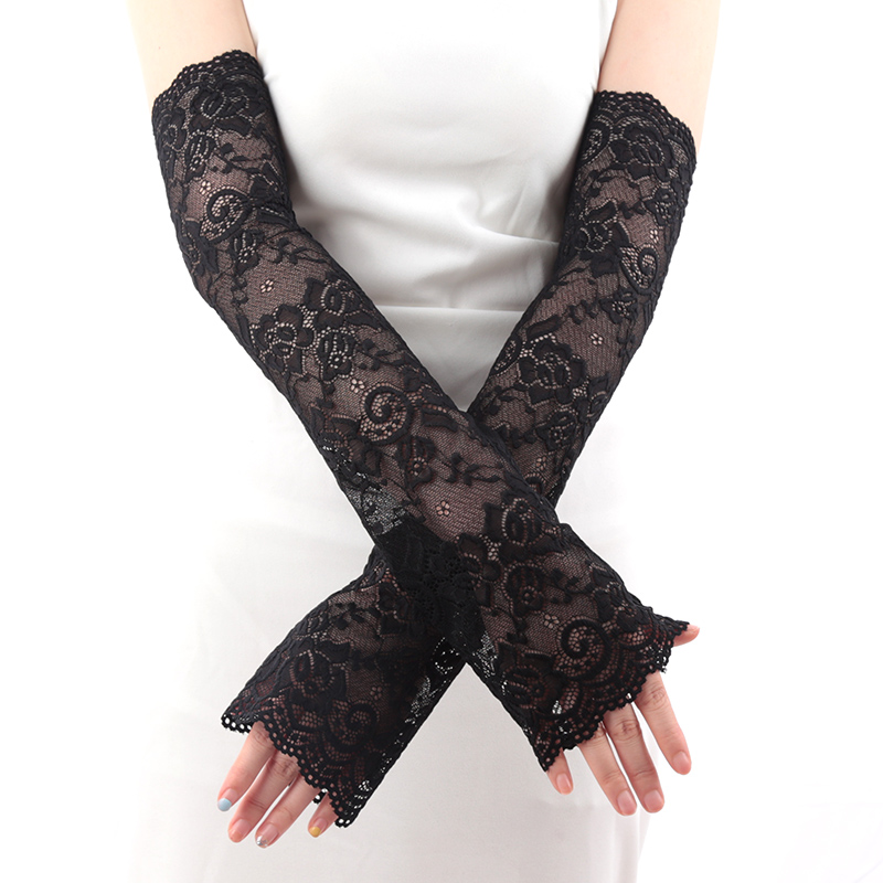Women Long Lace Gloves Fishnet - Fingerless Glove Knit avaliação e preço