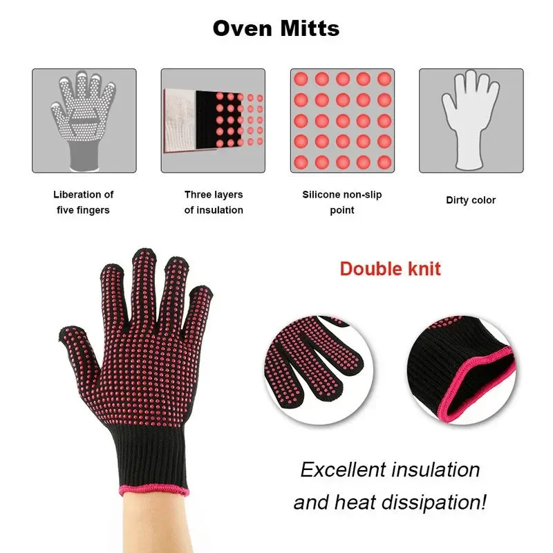 1 Pair Non-Slip Silicone BBQ G - Oven Mitt Silicone avaliação e preço