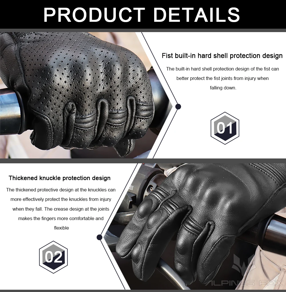 Unisex Vintage Leather Motorcy - Motorcycle Glove Knuckle avaliação e preço