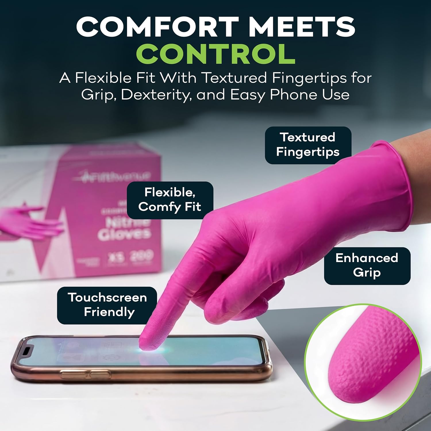 Fuchsia Hot Pink Nitrile Dispo - Exam Glove Nitrile avaliação e preço