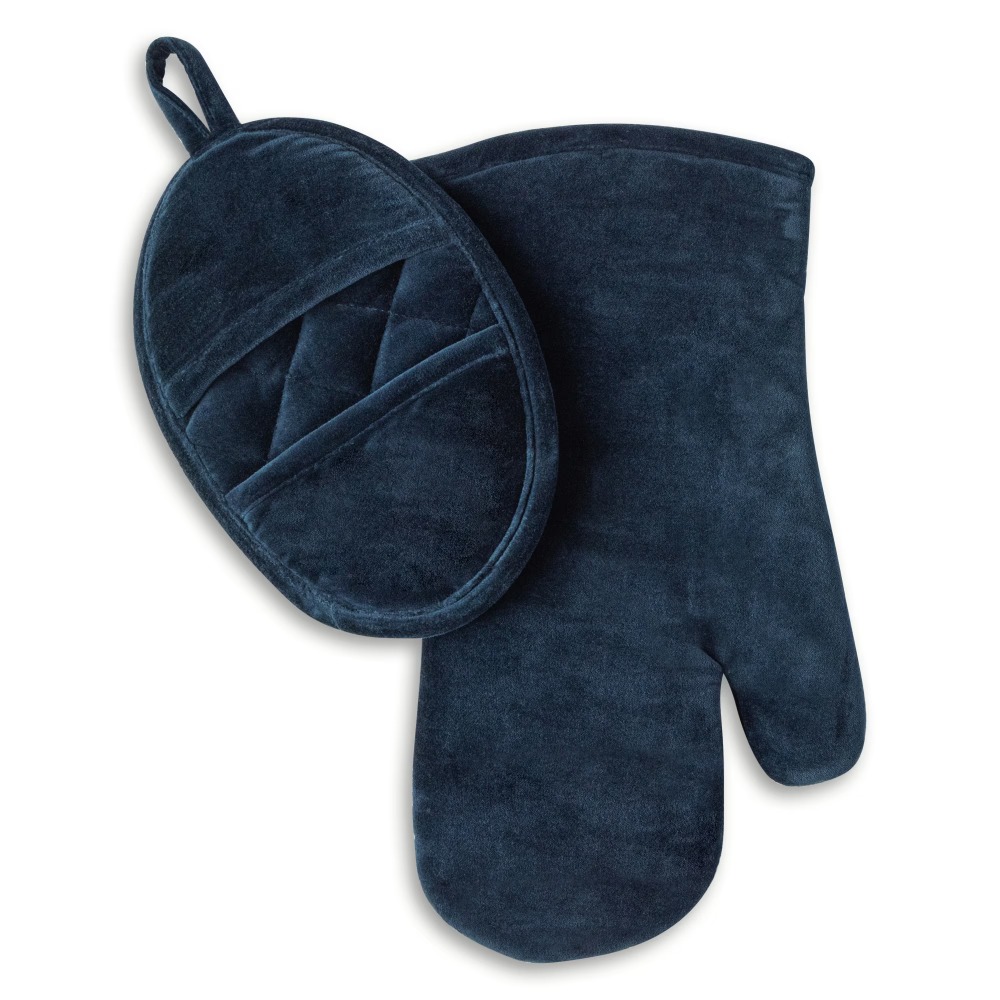 Velvet Blue 2-Piece Kitchen Ov - Heat Resistant Glove avaliação e preço