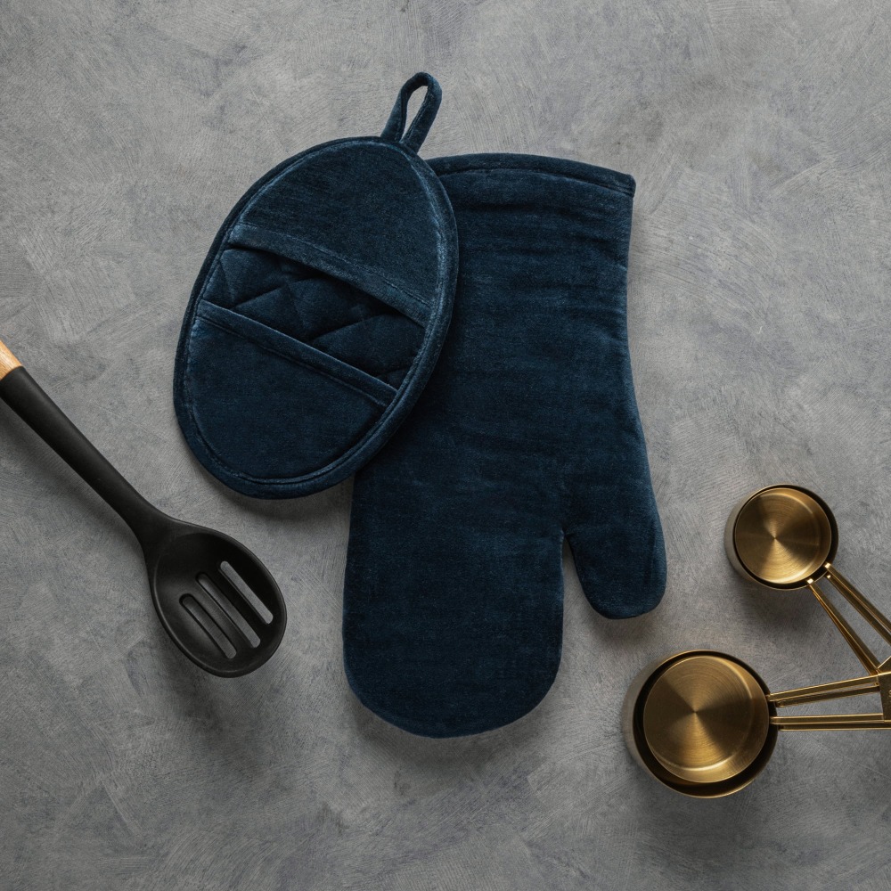 Velvet Blue 2-Piece Kitchen Ov - Heat Resistant Glove avaliação e preço