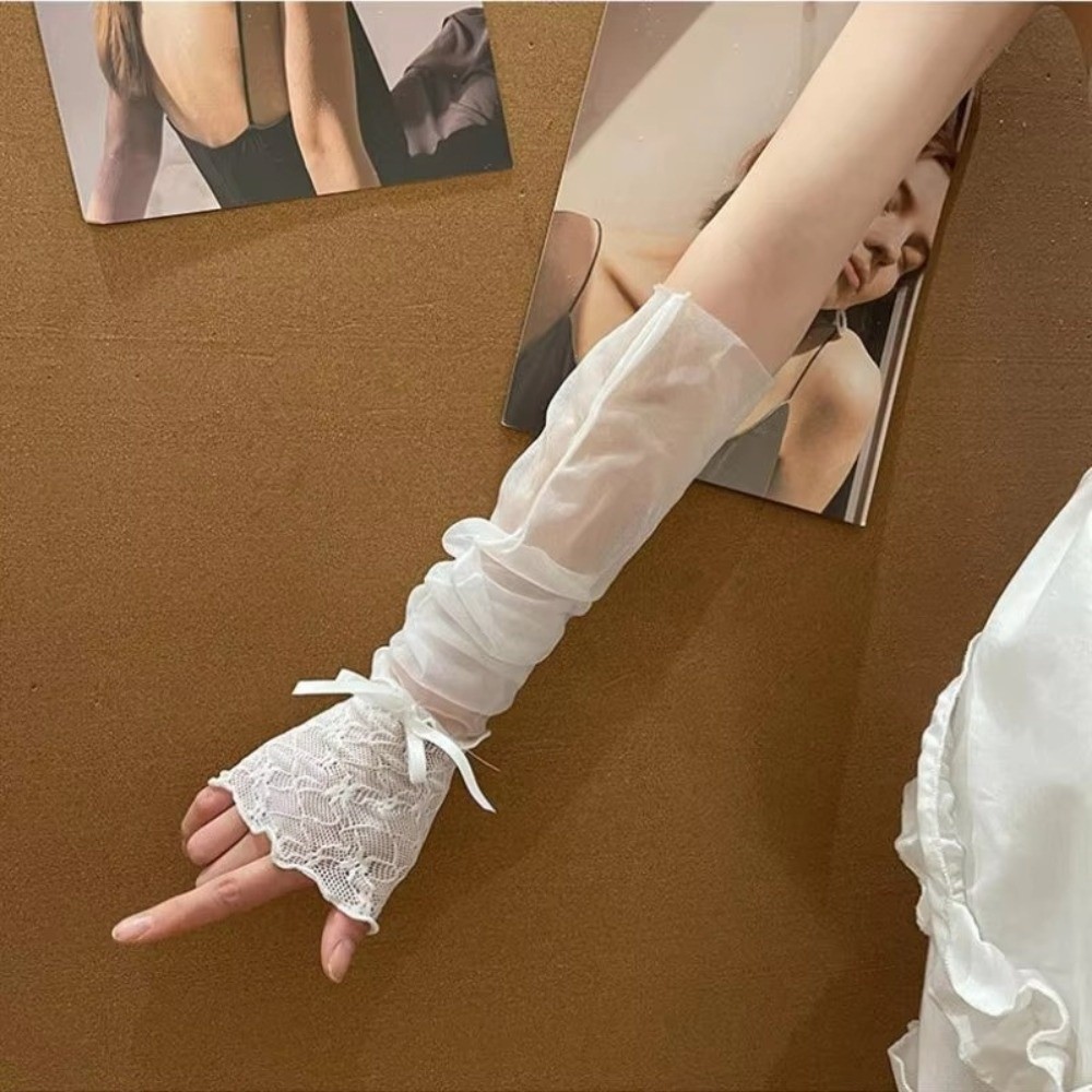 Y2K Lace Ruffle Mesh Gloves Bo - Fingerless Glove Knit avaliação e preço